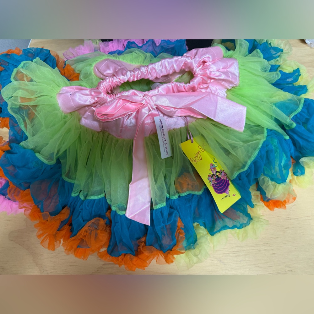 Colorful Tutu Skirt with Pink Bow